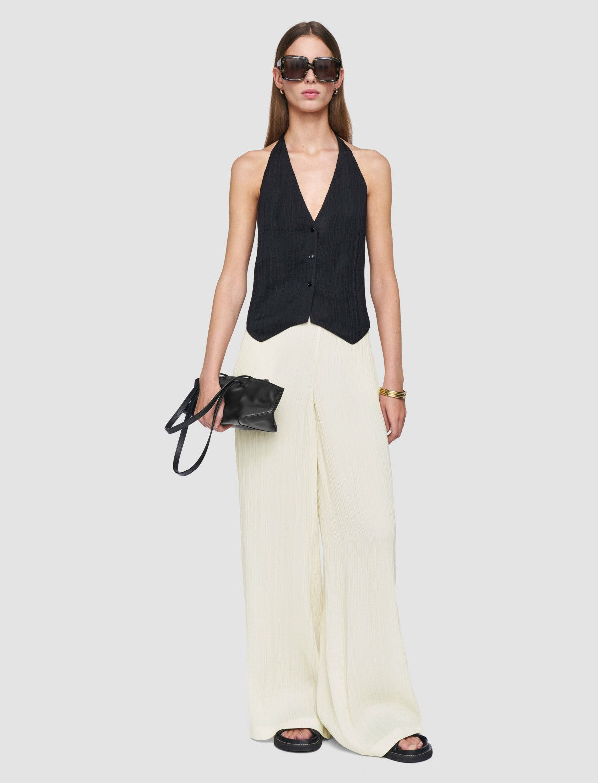 JOSEPH Fashion Women Suez Pleat Jacquard Tie Waistcoat Black