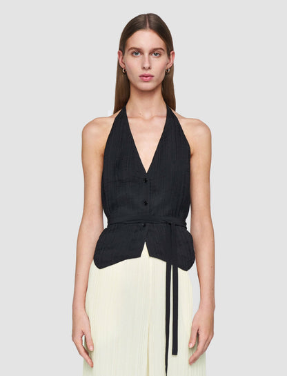 JOSEPH Fashion Women Suez Pleat Jacquard Tie Waistcoat Black