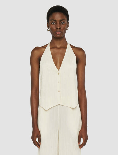 JOSEPH Fashion Women Suez Pleat Jacquard Tie Waistcoat Seashell
