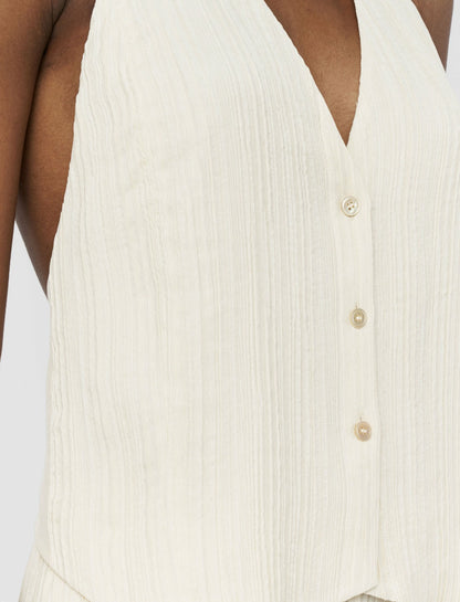 JOSEPH Fashion Women Suez Pleat Jacquard Tie Waistcoat Seashell