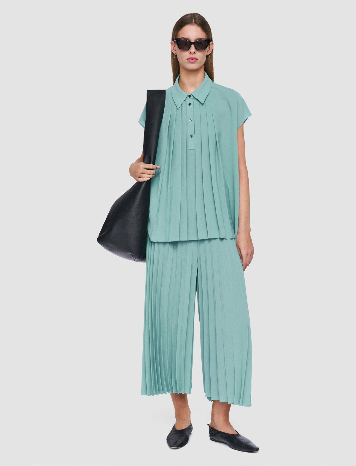 JOSEPH Fashion Women Anvers Airy Plissé Trousers Lagoon