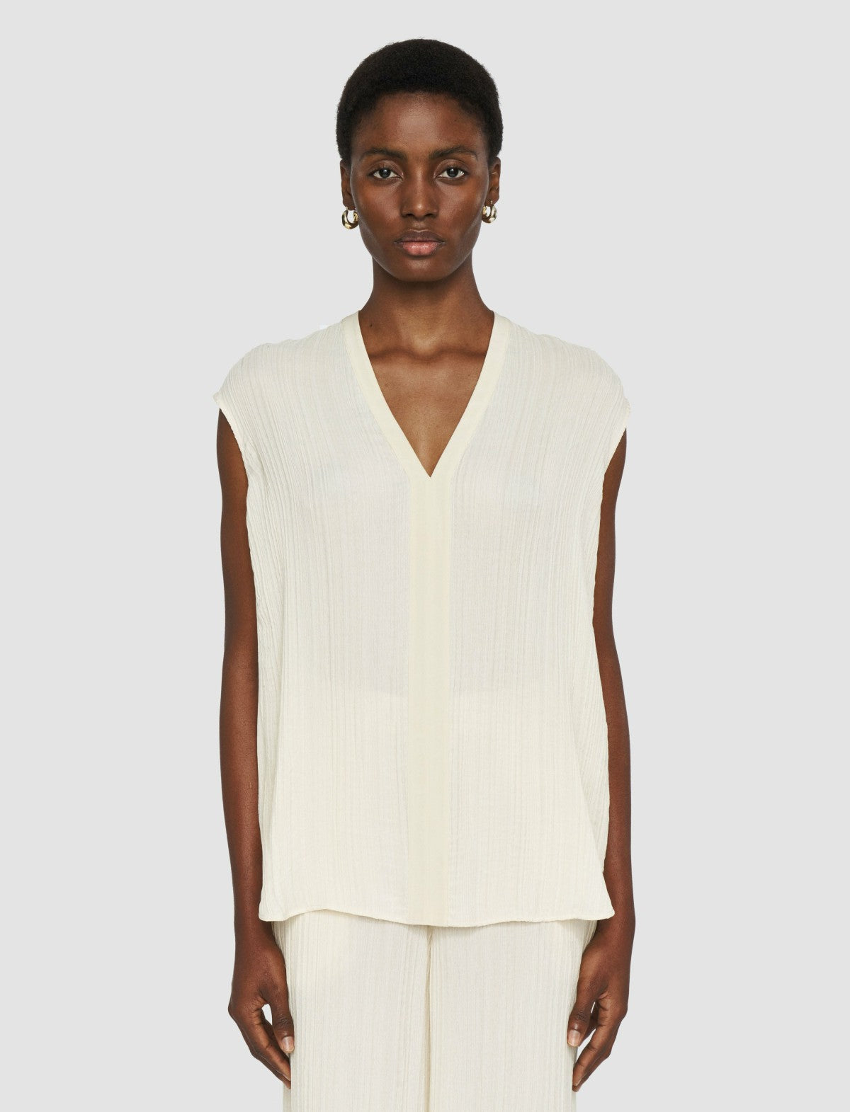 JOSEPH Fashion Women Lucien Pleat Jacquard Blouse Seashell