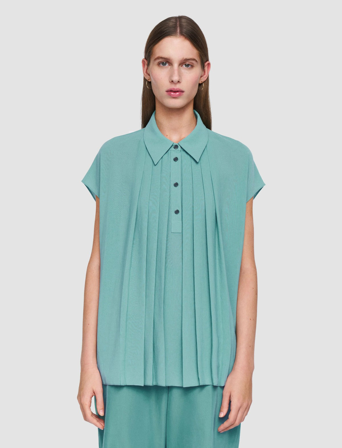 JOSEPH Fashion Women Antin Airy Plissé Blouse Lagoon