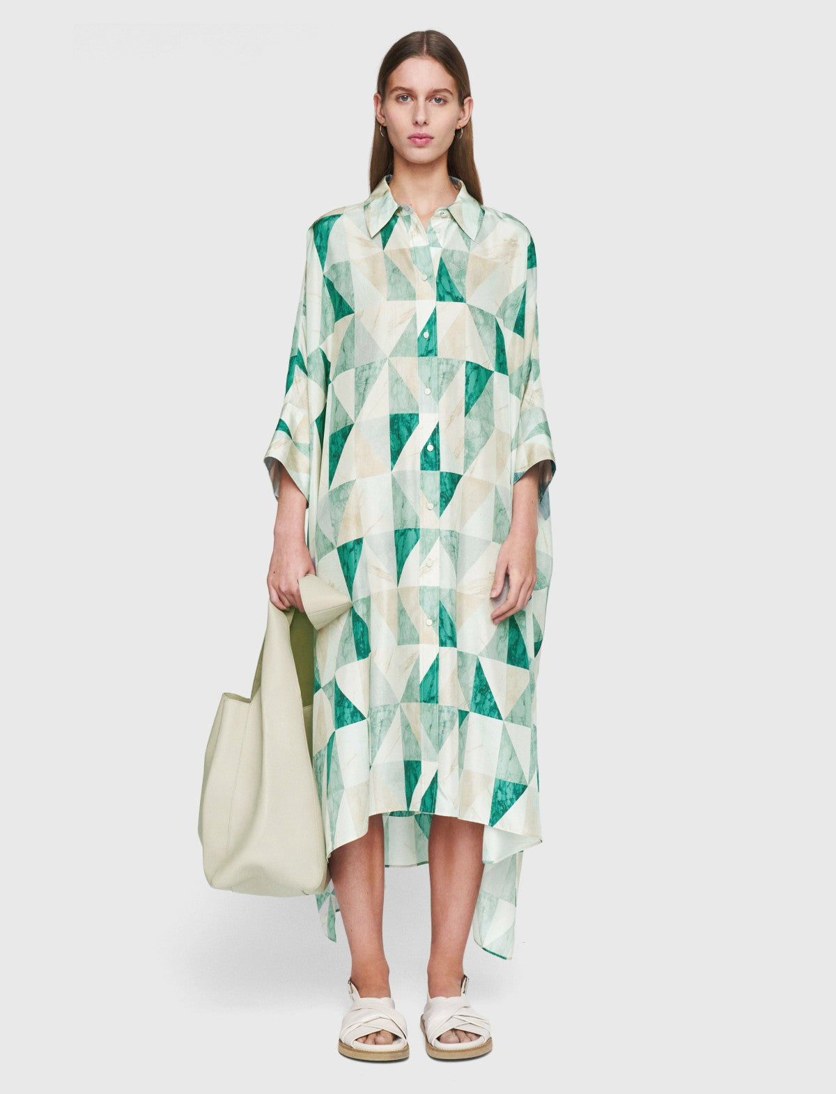 JOSEPH Fashion Women Dania Marble Print Silk Dress Lagoon Combo