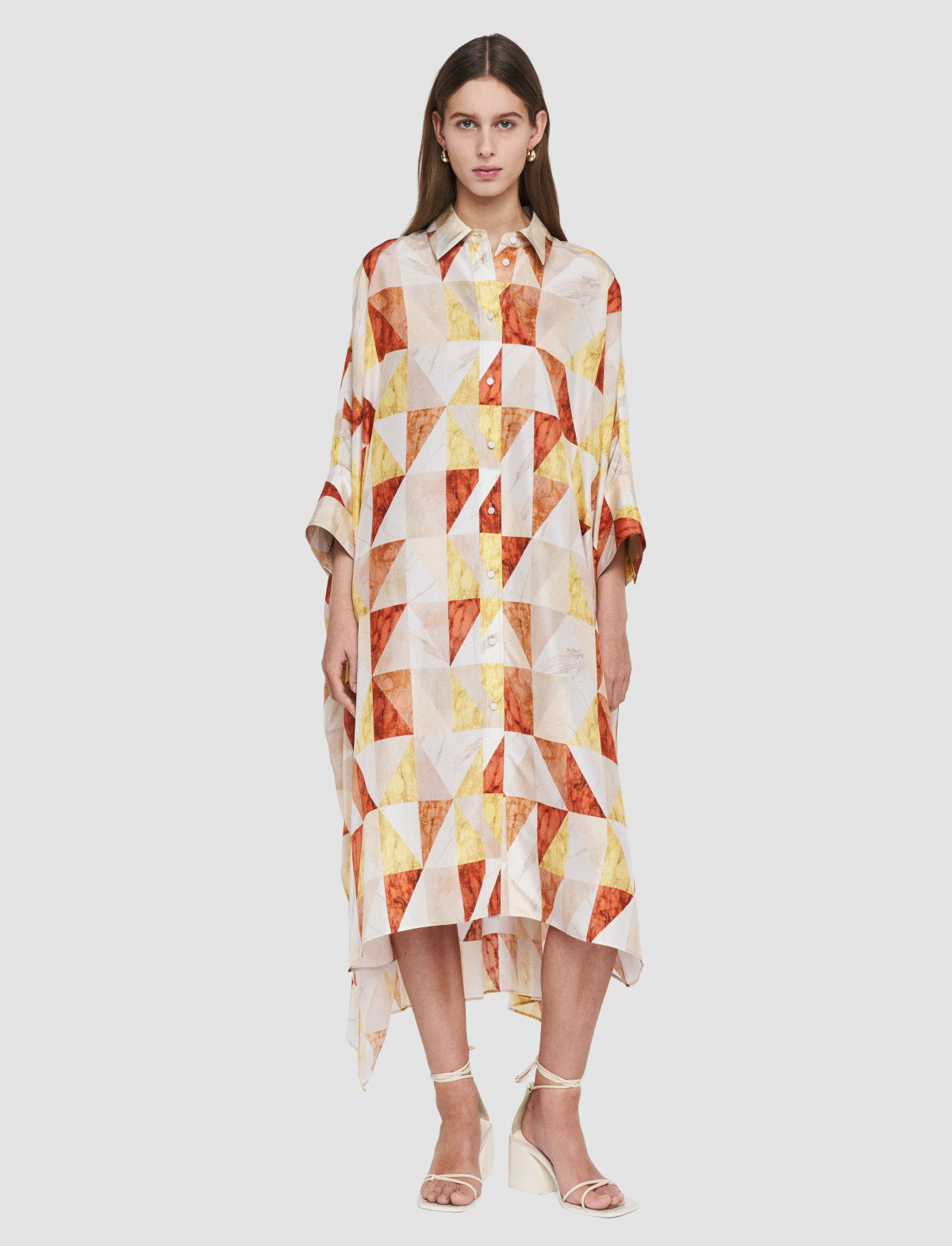 JOSEPH Fashion Women Dania Marble Print Silk Dress Sundown Combo