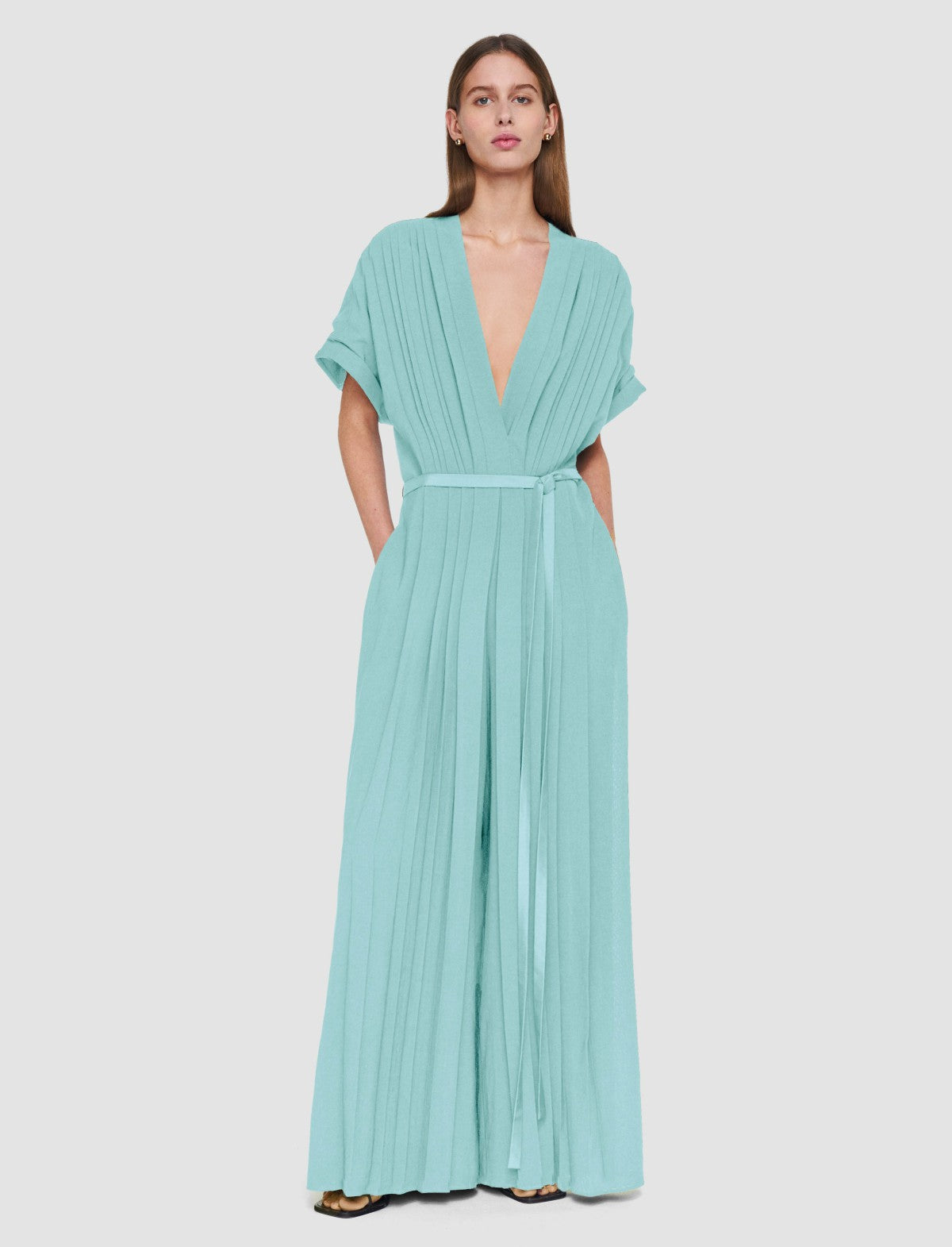 JOSEPH Fashion Women Sofia Airy Plissé Jumpsuit Lagoon