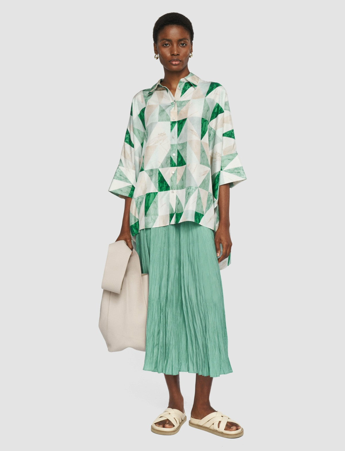 JOSEPH Fashion Women Arcole Marble Print Silk Shirt Lagoon Combo