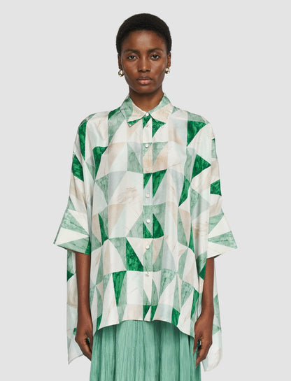 JOSEPH Fashion Women Arcole Marble Print Silk Shirt Lagoon Combo