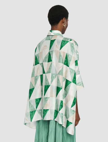 JOSEPH Fashion Women Arcole Marble Print Silk Shirt Lagoon Combo