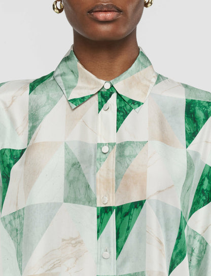 JOSEPH Fashion Women Arcole Marble Print Silk Shirt Lagoon Combo