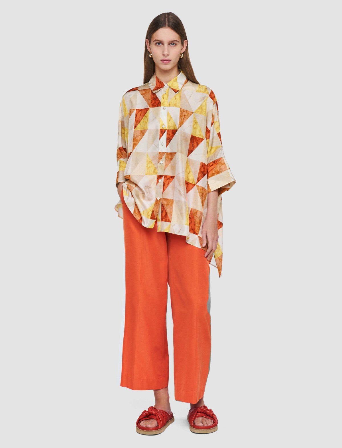 JOSEPH Fashion Women Arcole Marble Print Silk Shirt Sundown Combo