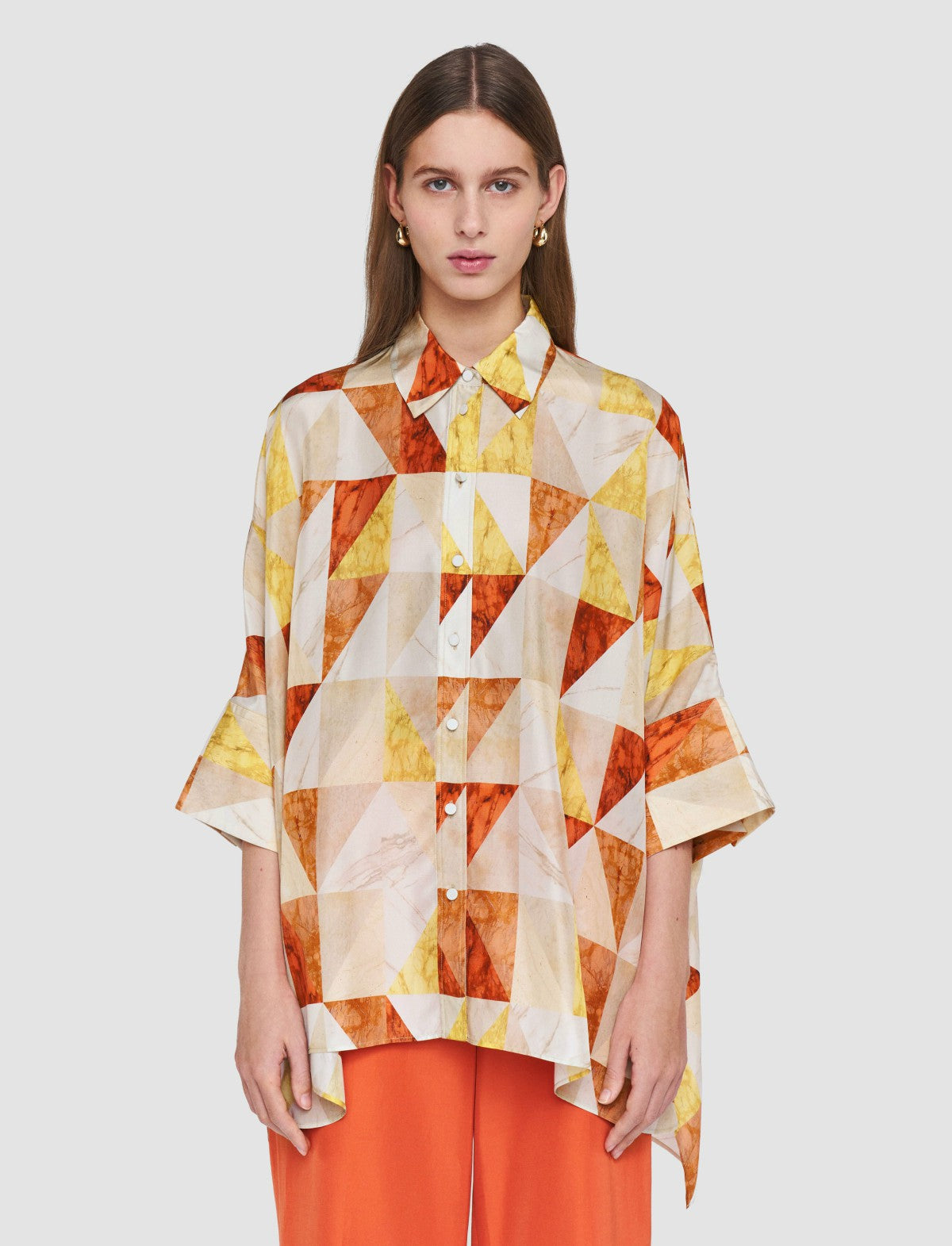 JOSEPH Fashion Women Arcole Marble Print Silk Shirt Sundown Combo