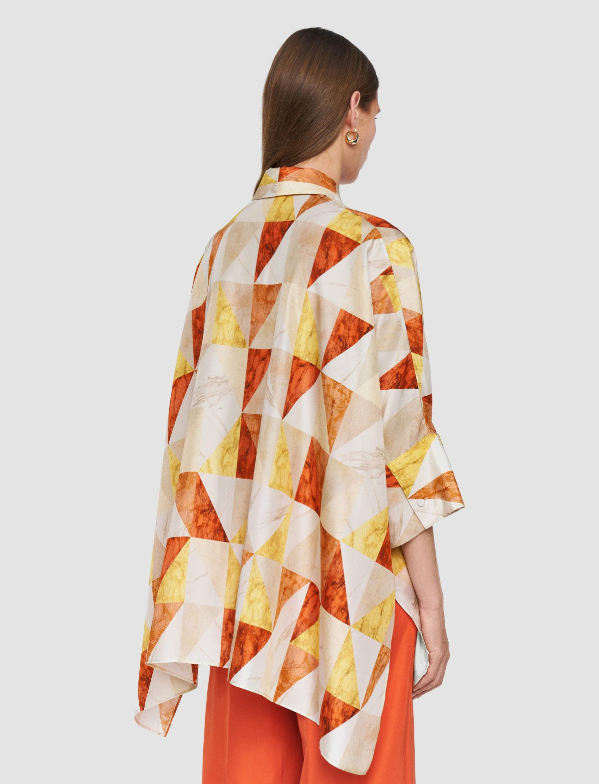 JOSEPH Fashion Women Arcole Marble Print Silk Shirt Sundown Combo