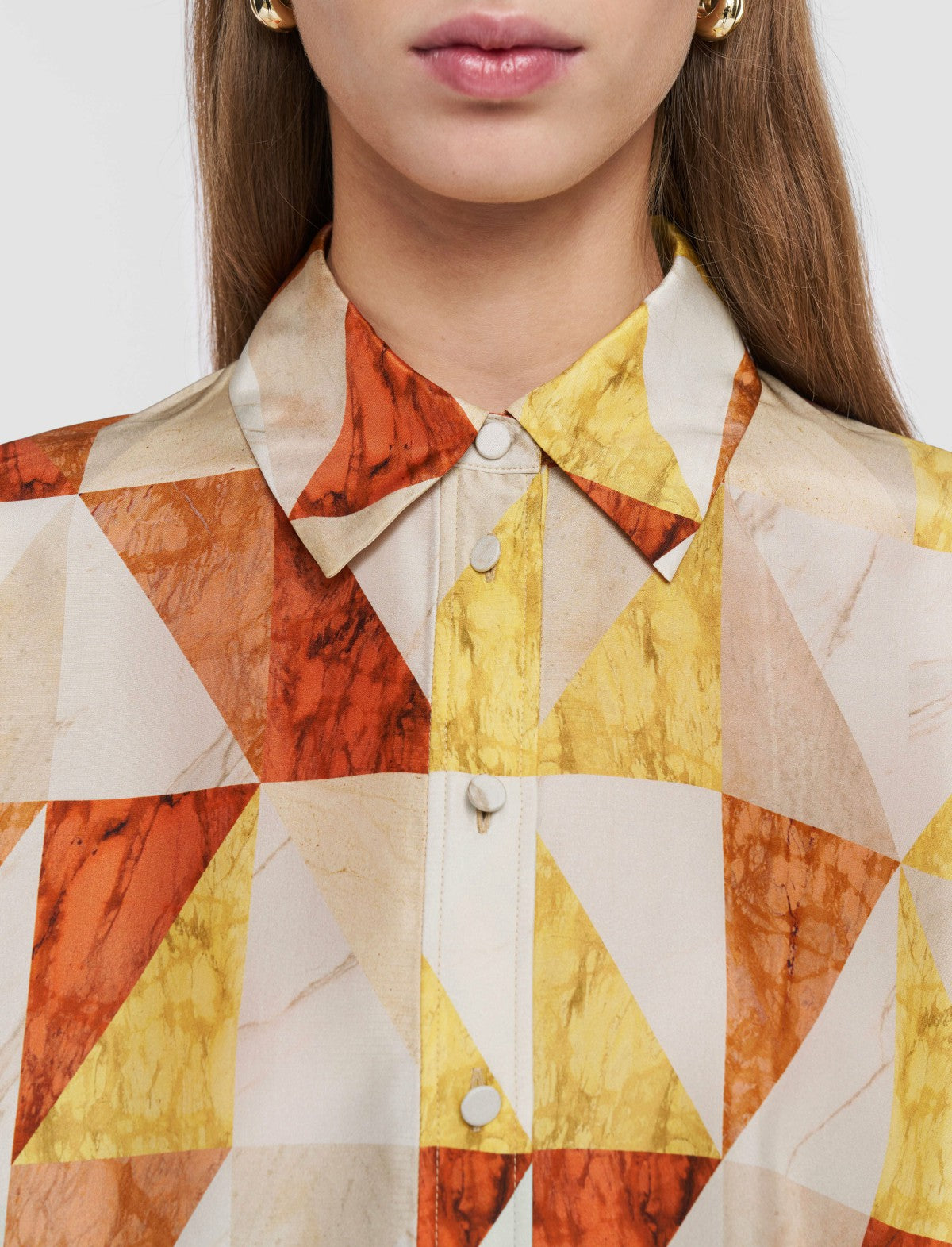 JOSEPH Fashion Women Arcole Marble Print Silk Shirt Sundown Combo