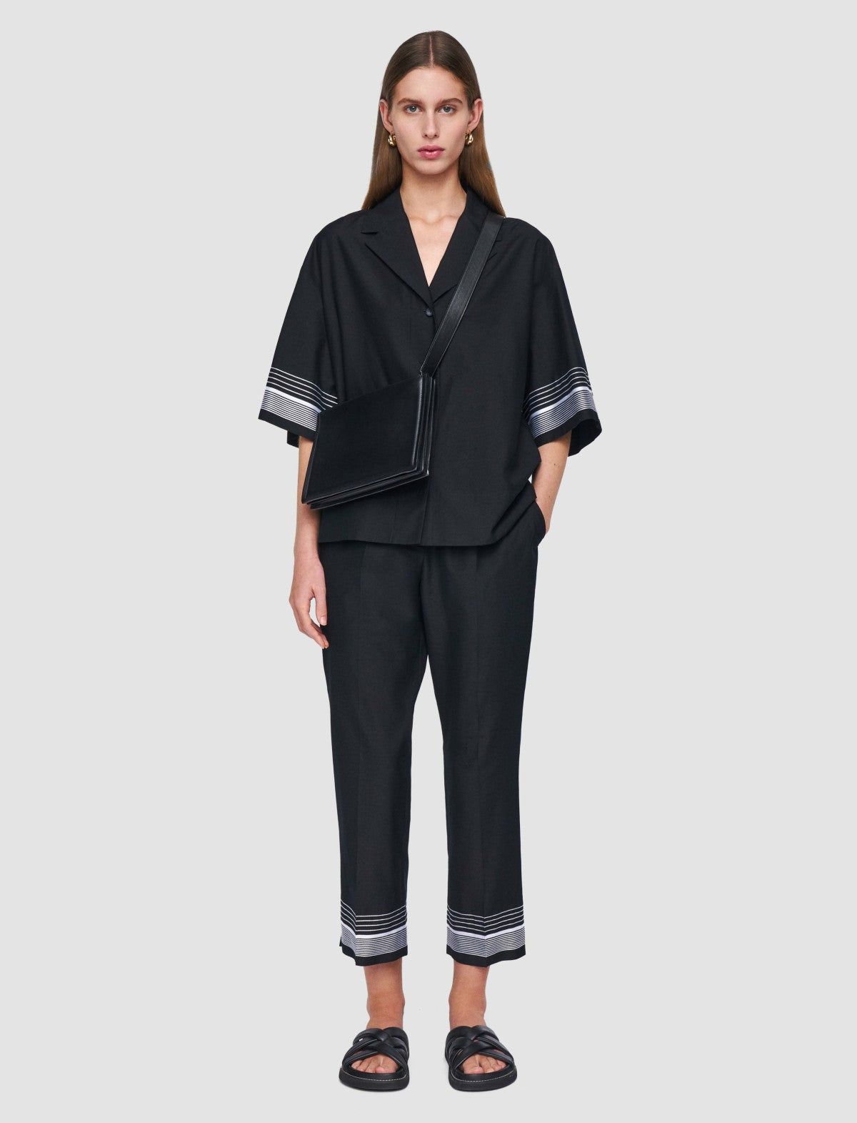 JOSEPH Fashion Women Tottenham Cotton Blend Trousers Black