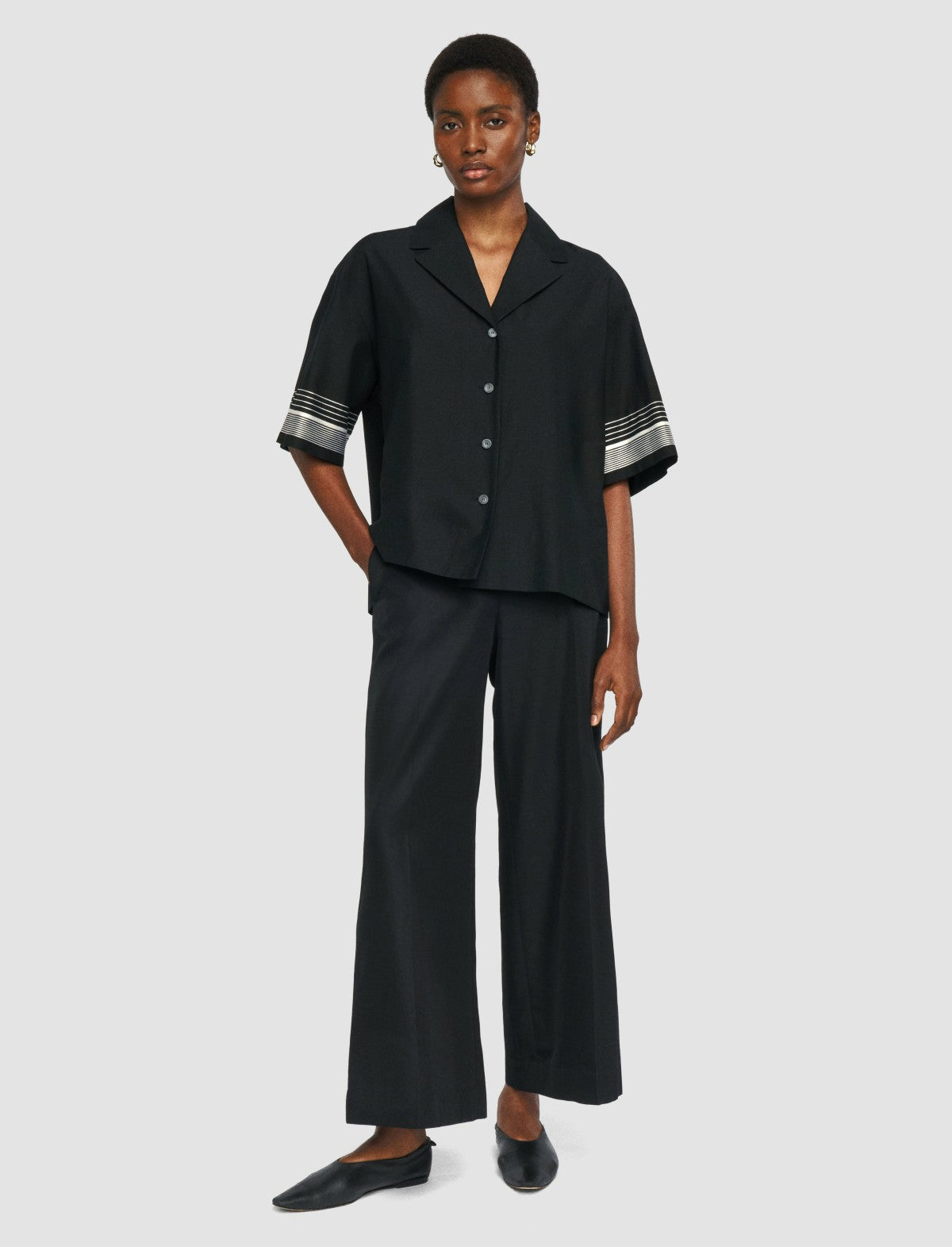 JOSEPH Fashion Women Leopold Cotton Blend Shirt Black